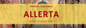 Pioggia intensa su una strada di Roma durante l'allerta meteo gialla per temporali